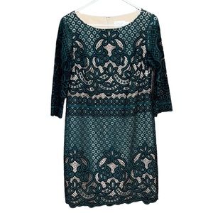 Eliza J Emerald Lace overlay midi quarter sleeve dress